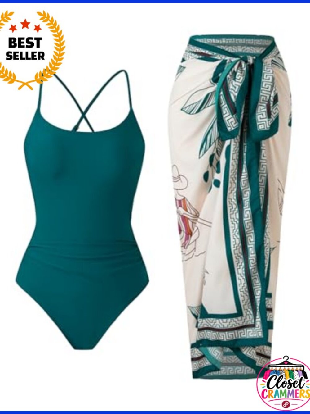 Women's One Piece Swimsuit with Cover Up Crisscross Back Swimwear
